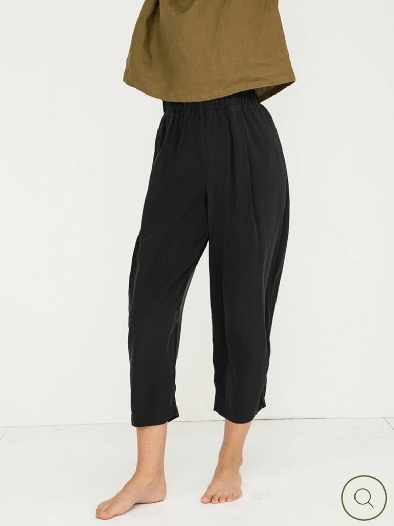 Elizabeth Suzann Black Andy Silk Crop Pants Small Short Pull On Elastic Waist